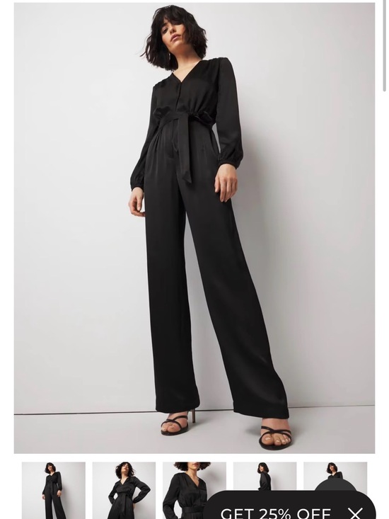White House Black Market Pants - White House Black Market Black V-Neck Long-Sleeve Tie-Waist Jumpsuit 14 no belt